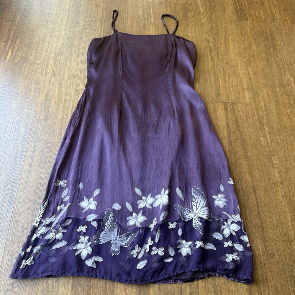 Vtg Y2K Purple Slip Dress Small Mini Sheer Butterfly Ethereal Moody Floral Fairy - Picture 2 of 12